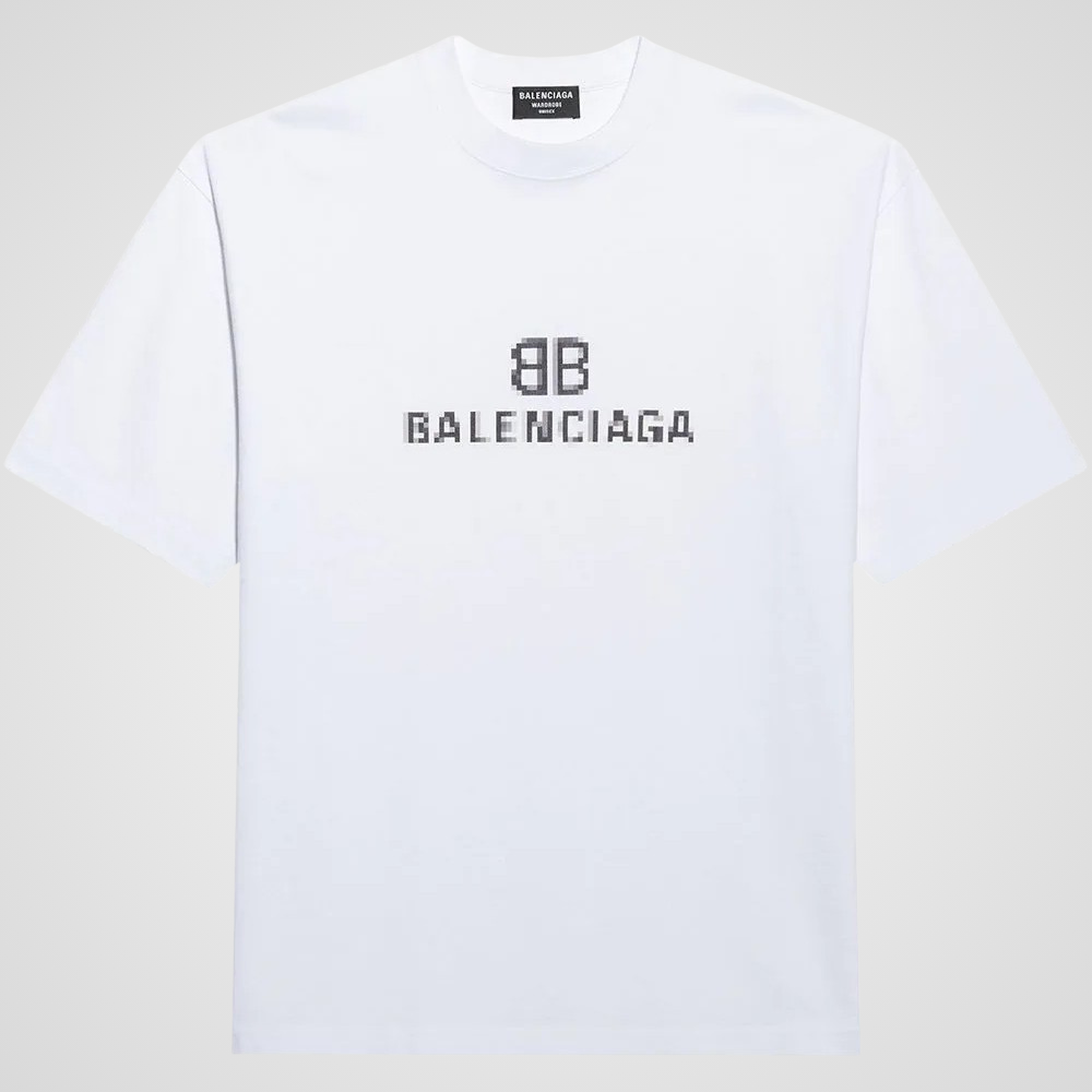 Balenciaga Pixelated Logo T-Shirt, White