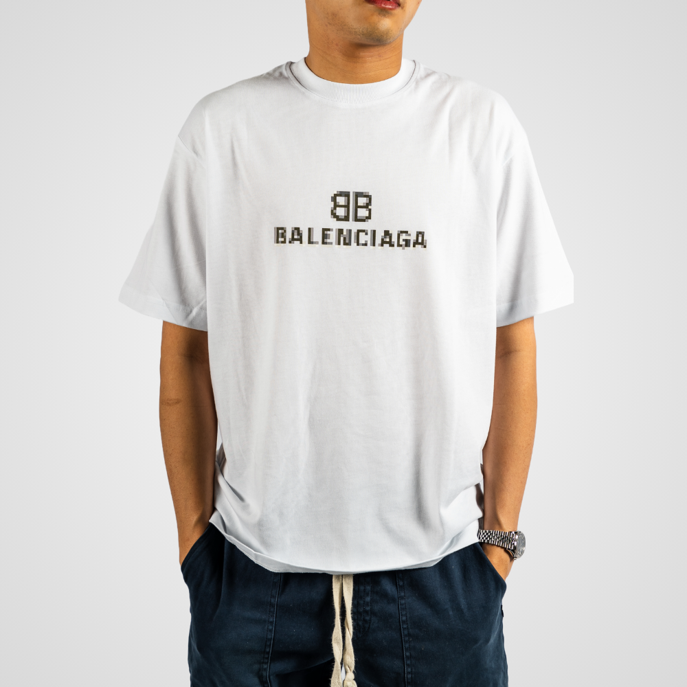 Balenciaga Pixelated Logo T-Shirt, White