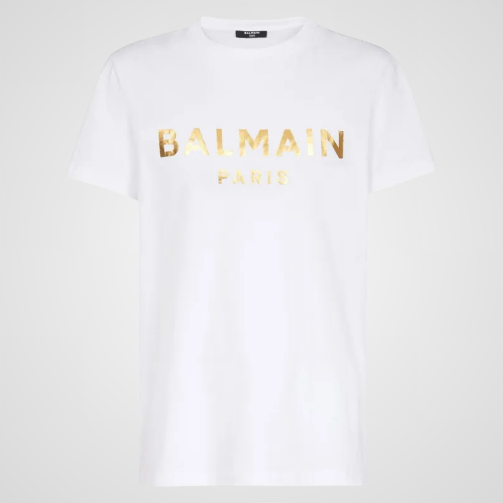 Balmain Logo Print Round Neck T-Shirt, Gold