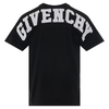 Elevate your casual wardrobe effortlessly with a black t-shirt from Givenchy, showcasing the word "GIVENCHY" in large, white block letters across the upper back, inspired by the Givenchy Paris Eiffel College Logo T-Shirt.