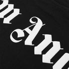 Close-up of the Palm Angels Oversize Neck Logo T-Shirt in black cotton, featuring the word "Miami" stylishly printed in bold, gothic font. The letters have a three-dimensional effect, enhancing the standout design of the logo. The oversized fit gives it a contemporary twist on its classic look.