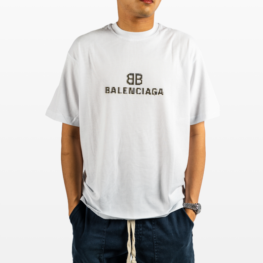 Balenciaga Pixelated Logo T-Shirt, White