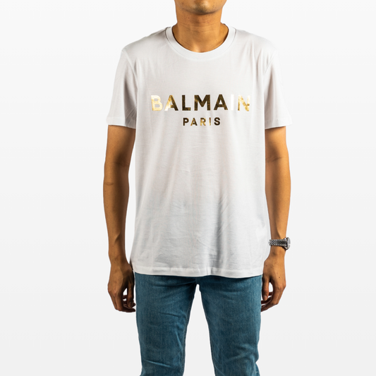 Balmain Logo Print Round Neck T-Shirt, Gold