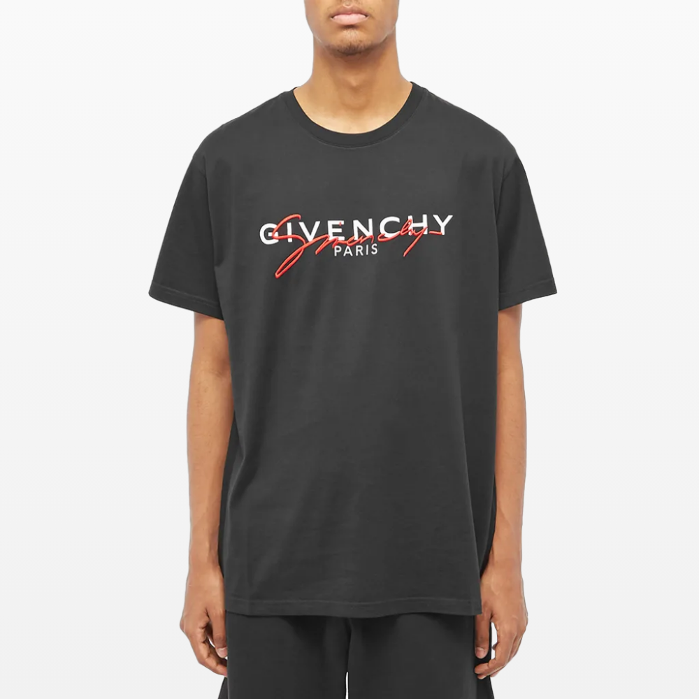 【GIVENCHY】25SS マティーニパッチ HGエンブロイダリー Tシャツ Givenchy Paris Signature Embroidered Logo T-Shirt Black/Red