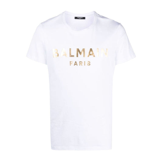 Balmain Logo Print Round Neck T-Shirt, Gold