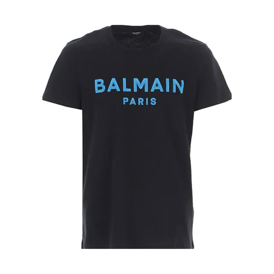 Balmain Logo Print Round Neck T-Shirt, Black & Blue