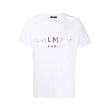 Balmain Logo Print Round Neck T-Shirt, Silver